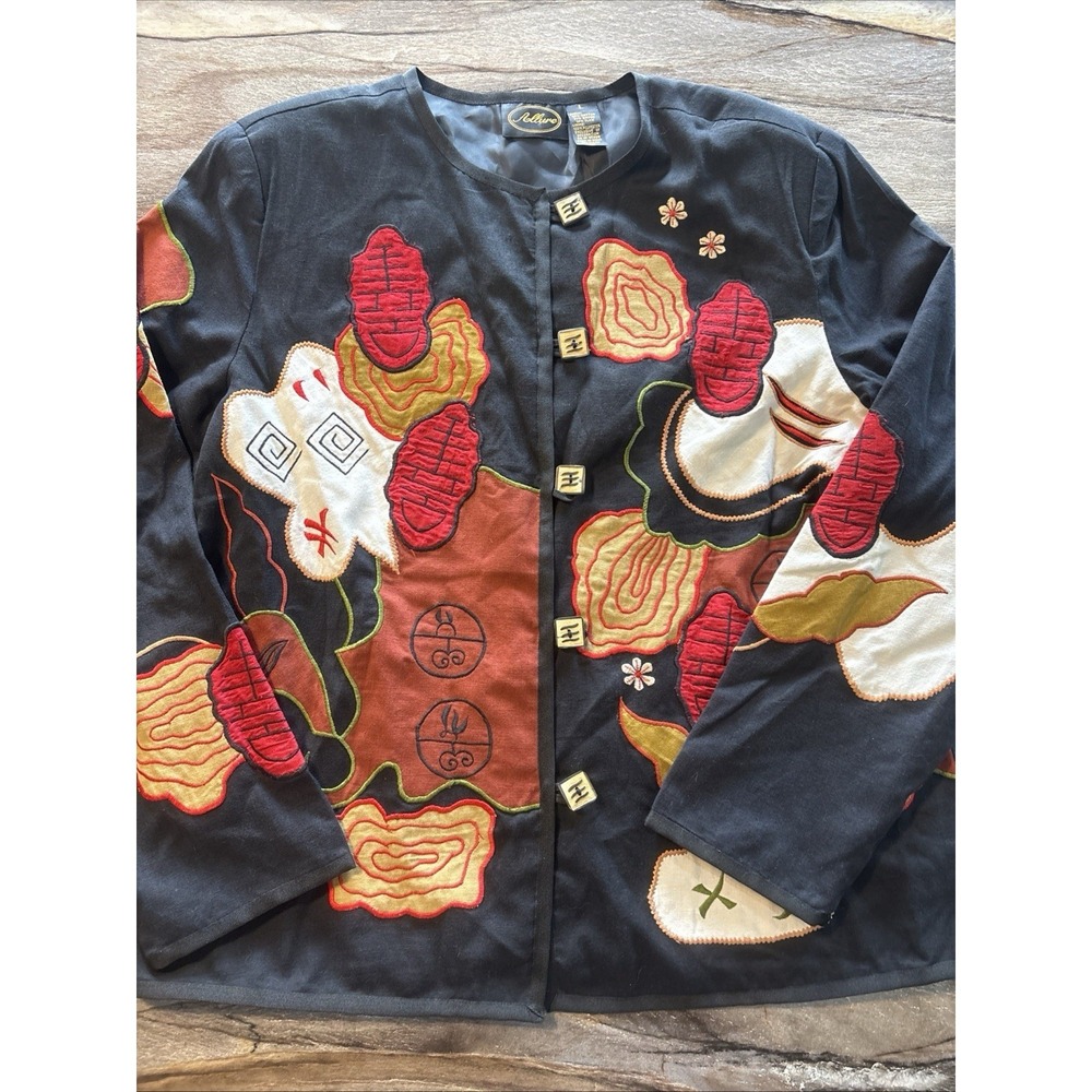 VTG‎ ALLURE Kimono Jacket Art-To-Wear Embroidered Patchwork Cotton Flax L India